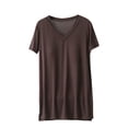 thumbnail image 1 of HAPIMO Women's Loose Cotton Lined Padded Tops Trendy V Neck Blouses Solid Color Pullovers Summer Relaxed Short Sleeve Tees Casual Workout Pajamas Shirts Brown M, 1 of 5