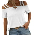 thumbnail image 1 of HAPIMO Women's Loose Cotton Lined Pullover Trendy Solid Color Cold Shoulder Shirts for Teen Girls Summer Tees Short Sleeve Casual Relaxed Workout Tops White S, 1 of 8