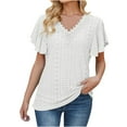 thumbnail image 1 of HAPIMO Women's Loose Cotton Lined Pullover Trendy Summer Tees Solid Color Eyelet Lace Crochet Ruffle Sleeve V Neck Shirts Casual Relaxed Workout Tops Girls White L, 1 of 5