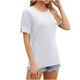 thumbnail image 1 of HAPIMO Women's Loose Cotton Lined Pullover Short Sleeve Button Trendy Summer Tees Solid Color Ruched Round Neck Shirts Elegant Casual Workout Tops for Teen Girls White M, 1 of 4