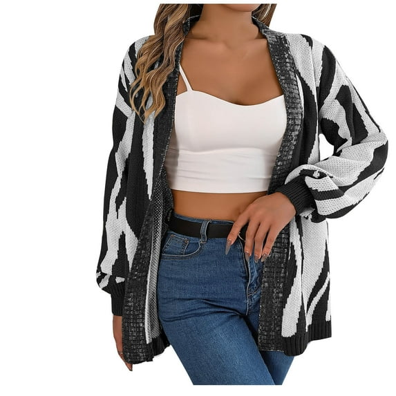 HAPIMO Women's Loose Elegant Lace Cardigan Teen Girls Solid Color Floral Lace Crochet Tops Trendy Clothing Long Sleeve V Neck Button Casual Relaxed Black S