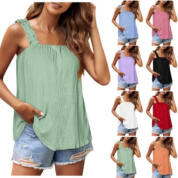 HAPIMO Women's Loose Flowy Tank Tops Trendy Sleeveless Fitness Square Neck Shirts Workout Casual Stretchy Elegant Tops for Teen Girls Summer Beach Tees Solid Color Black