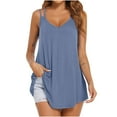 thumbnail image 1 of HAPIMO Women's Loose Flowy Tank Tops Dressy Tunic for Teen Girls Summer Beach Tees Solid Color Sleeveless Fitness Spaghetti Strap Workout Casual Tops V Neck Shirts Navy, 1 of 4