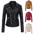 thumbnail image 1 of HAPIMO Women's Loose Leather Jackets Motocycle Fashion Turn Down Collar Zip Up Fall Long Sleeve Outwear Pockets Winter Outfits Coat Casual Short Biker Jackets Beige L, 1 of 4