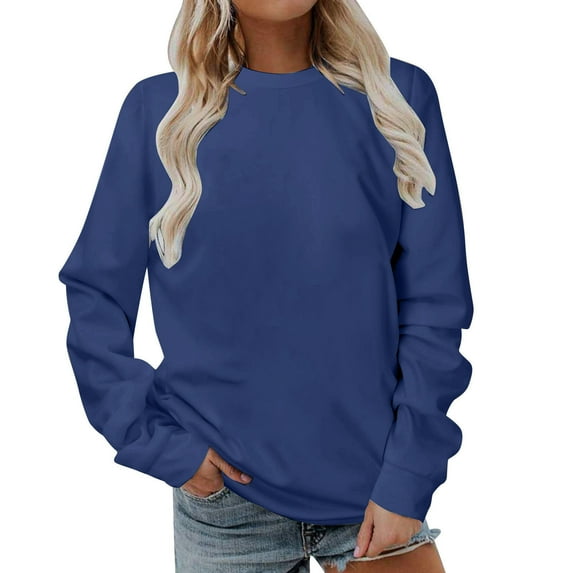 HAPIMO Women's Loose Pillovers Oversized Sweatshirt Long Sleeve Trendy Holiday Outwear Clothing Crew Neck Casual Relaxed Teen Girls Solid Color Tops Dark Blue M