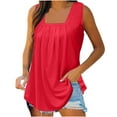 thumbnail image 1 of HAPIMO Women's Loose Pleated Tank Tops Clearance Girls Solid Color Tees Trendy Summer Short Sleeve Tops Ruched Casual Relaxed Workout Square Neck Blouse Red L, 1 of 6