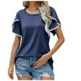 thumbnail image 1 of HAPIMO Women's Loose Pullover Dressy Tunic Solid Color Summer Tees Petal Sleeve Tassels Round Neck Shirts Elegant Casual Workout Tops Trendy for Teen Girls Blue XL, 1 of 5