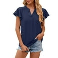 thumbnail image 1 of HAPIMO Women's Loose Pullover Dressy Tunic Ruffle Sleeve Summer Tees Solid Color V Neck Shirts Elegant Casual Workout Tops for Teen Girls Trendy Blue L, 1 of 5