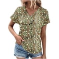 thumbnail image 1 of HAPIMO Women's Loose Pullover Tunic Clearance Elegant Casual Workout Tops for Teen Girls Trendy Summer Tees Floral Boho Graphic V Neck Ruched Button Shirts Short Sleeve Orange L, 1 of 5