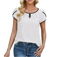 thumbnail image 1 of HAPIMO Women's Loose Pullover Tunic Clearance Trendy Petal Sleeve Round Neck Shirts Elegant Casual Workout Tops for Teen Girls Solid Color Eyelet Summer Tees White M, 1 of 6
