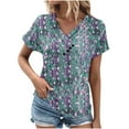 thumbnail image 1 of HAPIMO Women's Loose Pullover Tunic Clearance V Neck Ruched Button Shirts for Teen Girls Trendy Summer Tees Floral Boho Graphic Elegant Casual Workout Tops Short Sleeve Blue XXL, 1 of 4
