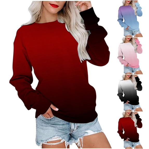 HAPIMO Women's Loose Pullovers Sweatshirts Long Sleeve Crew Neck Casual Relaxed Teen Girls Outwear Clothing Trendy Holiday Gradient Tops Black S