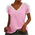 thumbnail image 1 of HAPIMO Women's Loose Raglan Lace Pullover Short Sleeve Tops V Neck Blouse Casual Relaxed Workout Girls Solid Color Crochet Eyelet Tees Summer Trendy Pink XXXL, 1 of 6