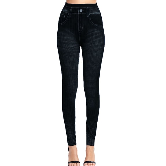TYGHBN Leggings for Women Elastic Jeans Leggings Thermal Stripe Print Imitation Denim Leggings Tights Hiking Pant Outfits Yoga Pants Boy Shorts for Men Panties Womens Outfits Summer Womens Cropped