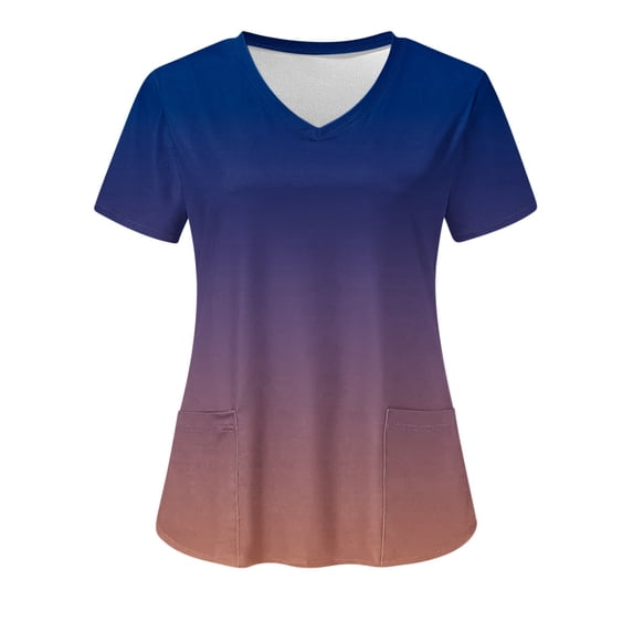 HAPIMO Women's Loose Scrubs Tops with Pocket Pullover Gradient Tees Short Sleeve Tops V Neck Blouse Casual Relaxed Workout Comfy Girls Summer Trendy Khaki M