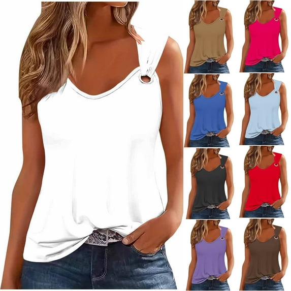 HAPIMO Women's Loose Tank Tops Clearance Sleeveless Fitness Workout Casual Button Tops Trendy Solid Color V Neck Shirts for Teen Girls Summer Beach Tees Black