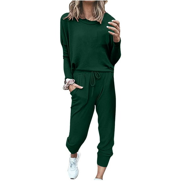 HAPIMO Women's Lounge Set Loose Homewear Outfits Long Sleeve Pullover Tops and Drawstring Elastic Waist Jogger Pants Casual Sweatsuits Army Green S