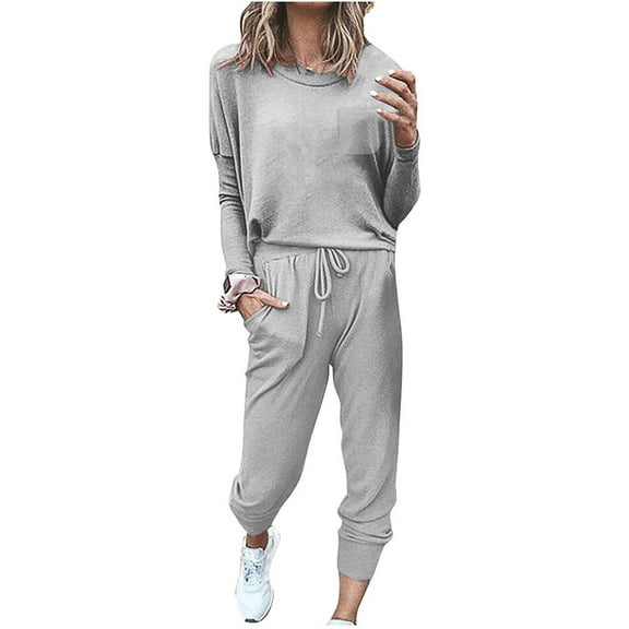 HAPIMO Women's Lounge Set Loose Homewear Outfits Long Sleeve Pullover Tops and Drawstring Elastic Waist Jogger Pants Casual Sweatsuits Gray XXL