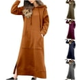 thumbnail image 1 of HAPIMO Women's Maxi Hooded Dress Long Sweatshirt Tops with Pocket Solid Color Long Sleeve Trendy Girls Crew Neck Spring Elegant Casual Playwear Outwear Army Green L, 1 of 6