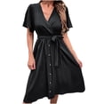 thumbnail image 1 of HAPIMO Women's Maxi Loose Dress Abstract Print Retro Half Sleeve Boho Summer Beach Sale Holiday V Neck Sundress for Girls Drawstring Casual Relaxed Black S, 1 of 6