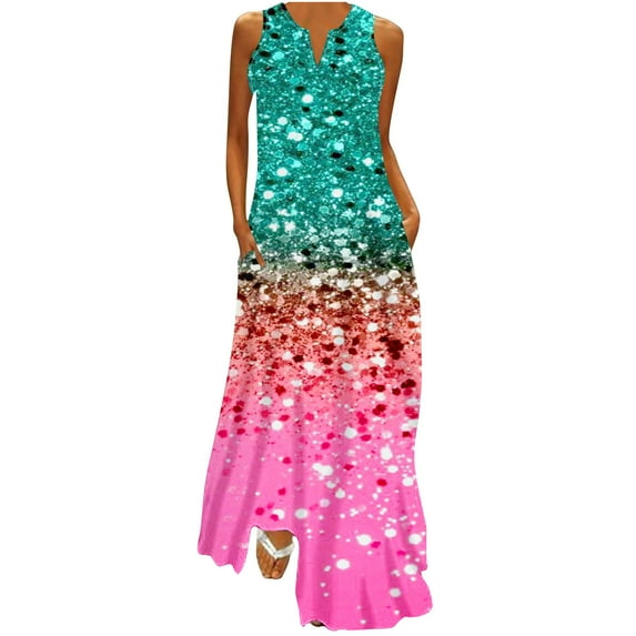 HAPIMO Women's Maxi Loose Dress Discount Floral Printed Boho Summer SaleV Neck Sundress for Girls Elegant Comfy Leisure Retro Holiday Sleeveless Multi-color XL