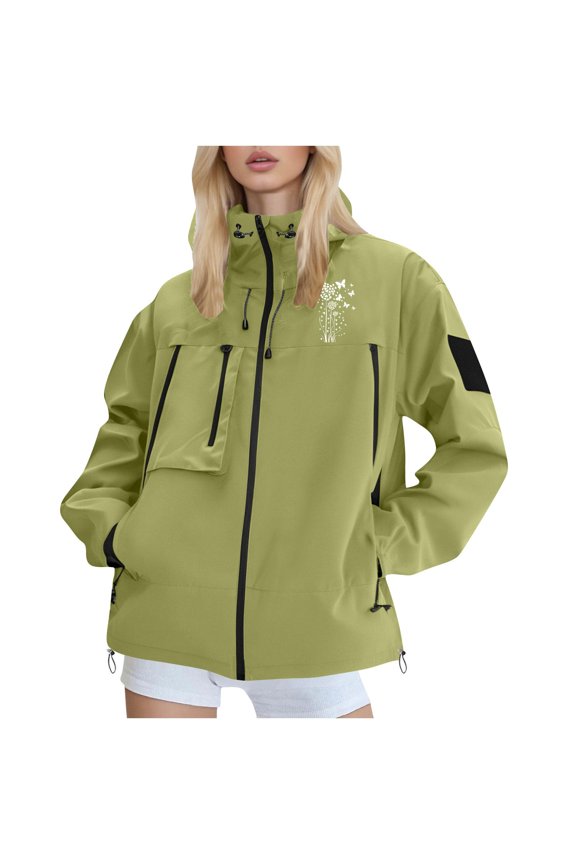 Women's and Men's Lightweight Waterproof Jacket Couple Outdoor Travel Hiking Rain Jacket Casual Long Sleeve Loose Jacket Solid Zip Up Jacket Green XXL