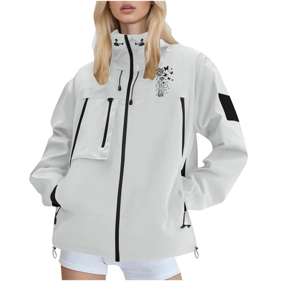 HAPIMO Women's and Men's Lightweight Waterproof Jacket Couple Outdoor Travel Hiking Rain Jacket Casual Long Sleeve Loose Jacket Solid Zip Up Jacket White S