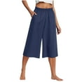 thumbnail image 1 of TYGHBN Capri Pants for Women Lined Wide Leg Summer Pants Drawstring Elastic Waist Trendy Capris Trousers with Pockets Womens High Waist Trousers Casual Summer Pants for Women plus Size Womens Pants, 1 of 9
