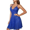 thumbnail image 1 of HAPIMO Women's Mini A Line Evening Dress Solid Color Sequin Shiny Clearance Sleeveless V Neck Elegant Cocktail Party Trendy Spring Blue L, 1 of 6