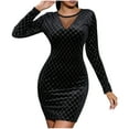 thumbnail image 1 of HAPIMO Women's Mini Bodycon Dress Solid Sequins Shiny Spring Lantern Sleeve V Neck Elegant Party Cocktail Wedding Clearance Trendy Black, 1 of 5