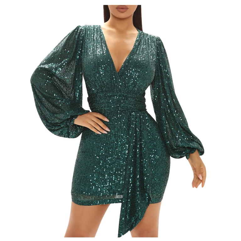 shiny green mini dress Divine Energy Emerald Sequin Lace-Up A-line Mini Dress