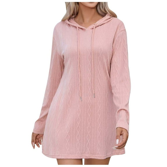 HAPIMO Women's Mini Hoodie Knitted Dress Sweater Solid Color Spring Long Sleeve Crew Neck Elegant Casual Clearance Trendy Pink S