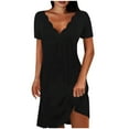 thumbnail image 1 of HAPIMO Women's Mini Loose Babydoll Dress Ruffle Sleeve Clothing Solid Color Tops V Neck Elegant Casual Comfy Summer Dresses for Female Black S, 1 of 5