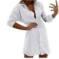 thumbnail image 1 of HAPIMO Women's Mini Loose Shirt Dress Solid Sequins Shiny Spring Clearance Long Sleeve Lapel Button Elegant Casual Trendy White L, 1 of 4