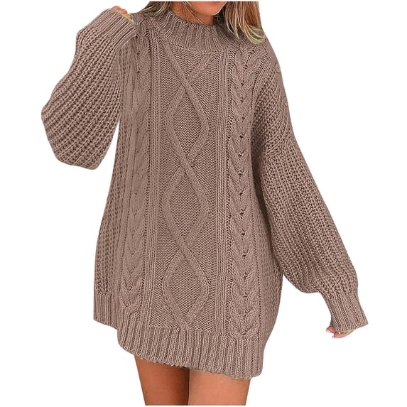 HAPIMO Women's Mini Straight Knitted Dress Solid Color Long Sleeve Spring Crew Neck Elegant Casual Playwear Trendy Girls Khaki XL
