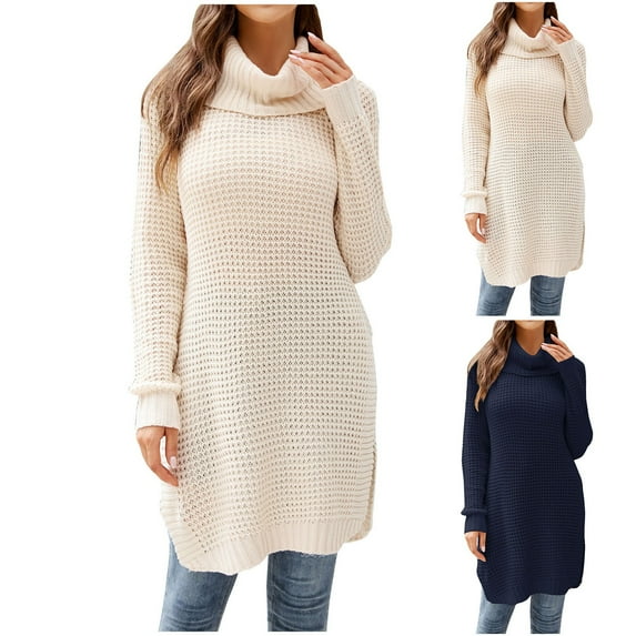 HAPIMO Women's Mini Straight Knitted Dress Sweater Solid Color Spring Long Sleeve Turtle Neck Elegant Casual Trendy Blue L