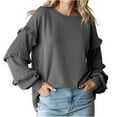 thumbnail image 1 of HAPIMO Women's Mockneck Lantern Sleeve Fuzzy Knit Casual Chunky Warm Fall Pullover Sweaters Top Trendy Outfits Ruffle Ribbed Gray S, 1 of 9