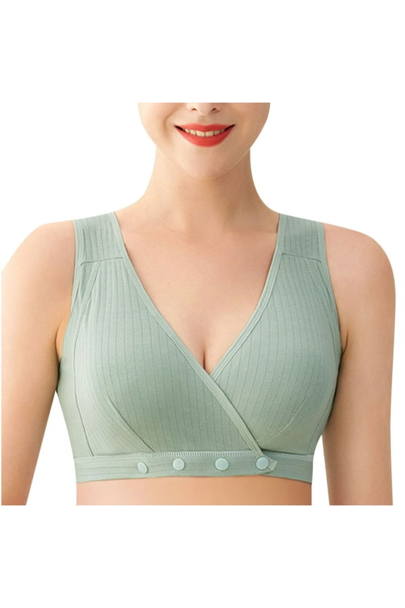 Women's Nursing Front Open Bra Everyday Bra Lifting Bra Comfy Underwear Push Up Tank Tops Brassiere Solid Color Trendy Lady Lingerie Green XXL