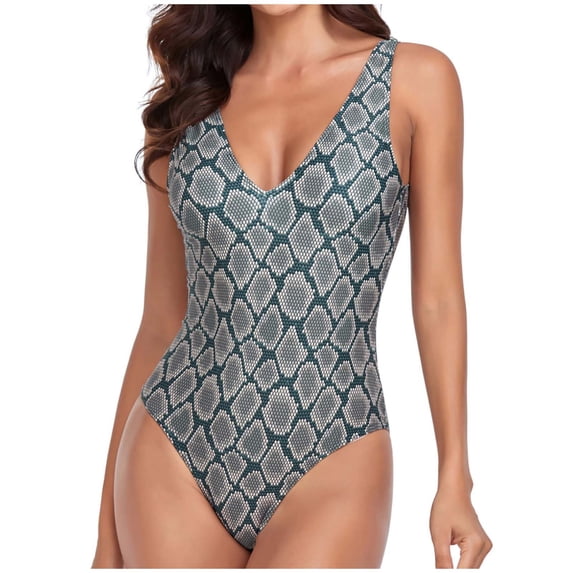 HAPIMO Women's One-Piece Monokini Floral Boho Hide Belly High Cut Tropical Hawaii Sleeveless Bodysuits Summer Beach Swimsuit Trendy Bikini Gray S