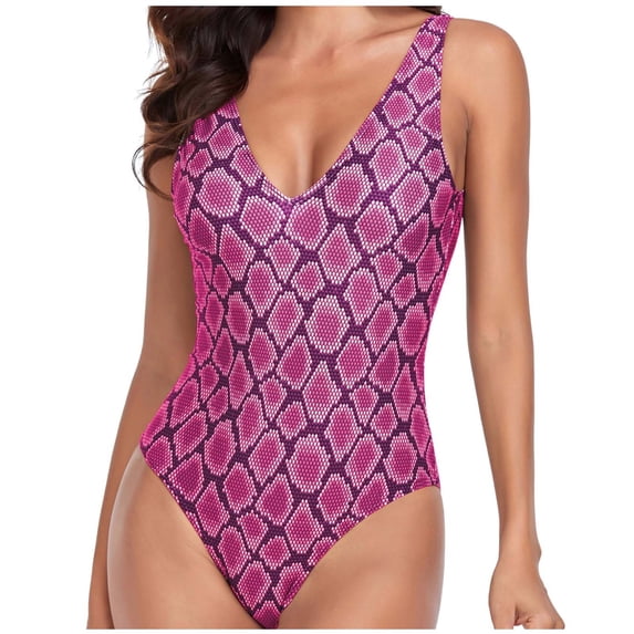 HAPIMO Women's One-Piece Monokini Floral Boho Hide Belly High Cut Tropical Hawaii Sleeveless Bodysuits Summer Beach Swimsuit Trendy Bikini Purple M