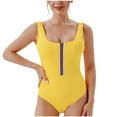 thumbnail image 1 of HAPIMO Women's One-Piece Monokini Solid Color Sleeveless Zipper Bodysuits Hide Belly High Cut Tropical Hawaii Swimsuit Trendy Bikini Summer Beach Yellow S, 1 of 7