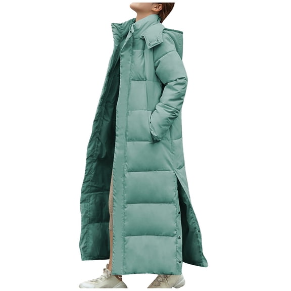 HAPIMO Women's Oversize Ankle Length Parka Long Down Jacket Long Sleeve Zip Up Hooded Coat Casual Fall Winter Trendy Warm Coats Solid Pocket Quilted Puffer Coat Mint Green XL