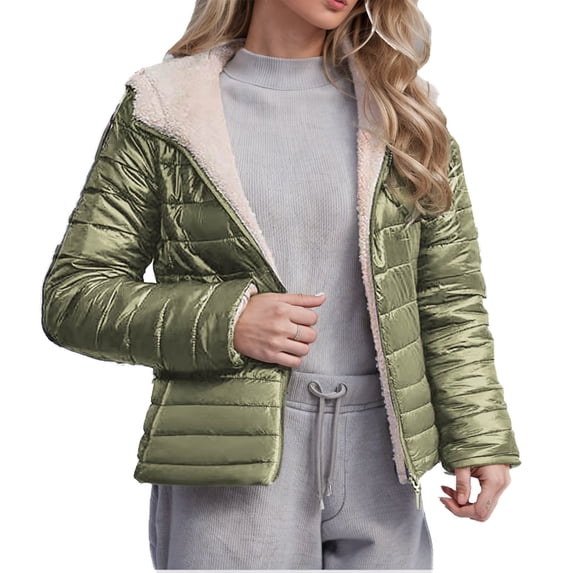 HAPIMO Women's Oversize Cotton Coats Fall Winter Fleece Lined Warm Jacket Coats Long Sleeve Zip Up Hooded Jacket Solid Pocket Quilted Outerwear Army Green XL