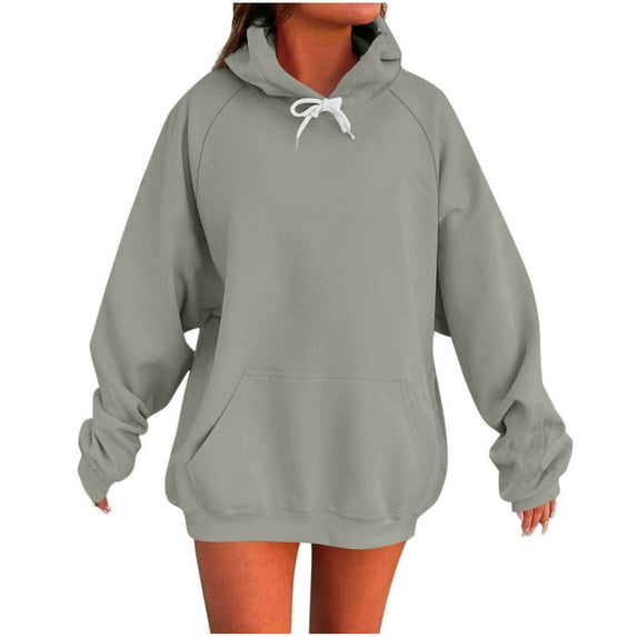 HAPIMO Women's Oversize Hoodies Casual Long Sleeve Pullover Tops Fall Classic Comfy Hoodie Solid Kangaroo Pocket Hooded Sweatshirts Gray S