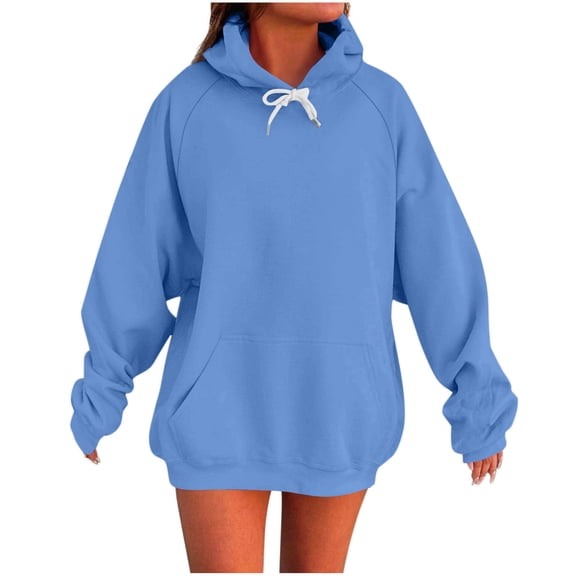 HAPIMO Women's Oversize Hoodies Casual Long Sleeve Pullover Tops Fall Classic Comfy Hoodie Solid Kangaroo Pocket Hooded Sweatshirts Light Blue S