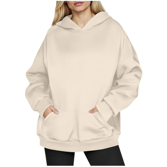 HAPIMO Women's Oversize Hoodies Relaxed Fit Casual Long Sleeve Pullover Tops Fall Trendy Hoodies Solid Kangaroo Pocket Hooded Sweatshirts Beige M
