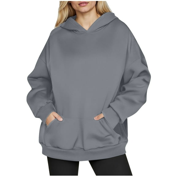HAPIMO Women's Oversize Hoodies Relaxed Fit Casual Long Sleeve Pullover Tops Fall Trendy Hoodies Solid Kangaroo Pocket Hooded Sweatshirts Dark Gray S
