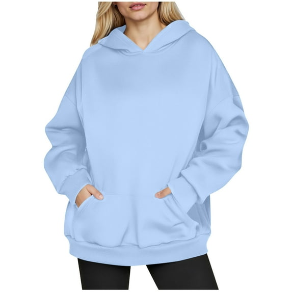 HAPIMO Women's Oversize Hoodies Relaxed Fit Casual Long Sleeve Pullover Tops Fall Trendy Hoodies Solid Kangaroo Pocket Hooded Sweatshirts Sky Blue M