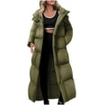 thumbnail image 1 of HAPIMO Women's Oversize Long Coat Winter Thickened Warm Coats Casual Comfy Long Sleeve Zipper Hooded Jacket Coat Fashion Solid Pocket Quilted Coats Army Green XL, 1 of 6