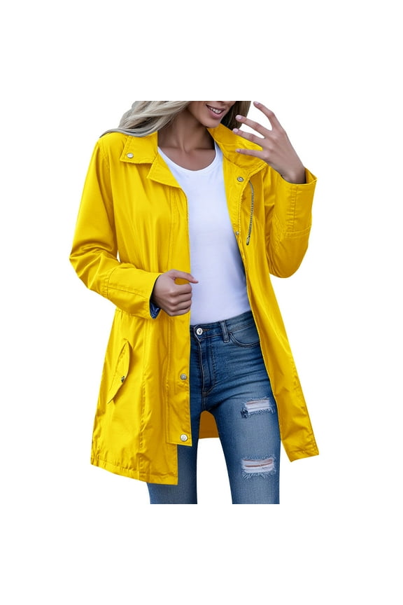 Women's Oversized Fashion Jacket Outdoor Travel Hiking Windbreaker Casual Comfy Hoodie Jacket Solid Zip Up Jacket Fall Winter Clothes Yellow XXL